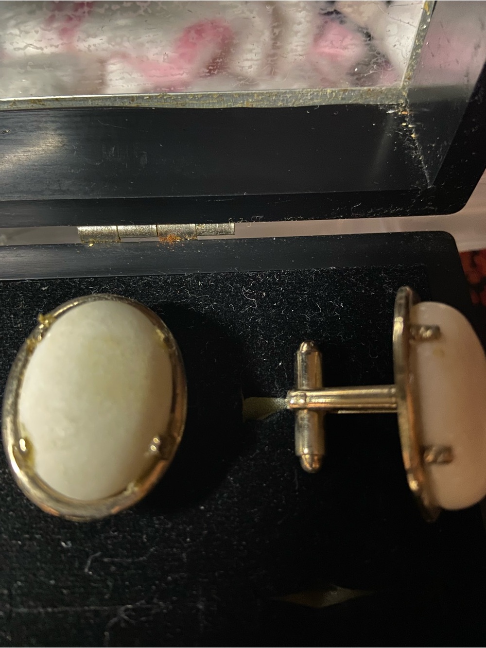 Gold-Tone Cream Stone Oval Cufflinks